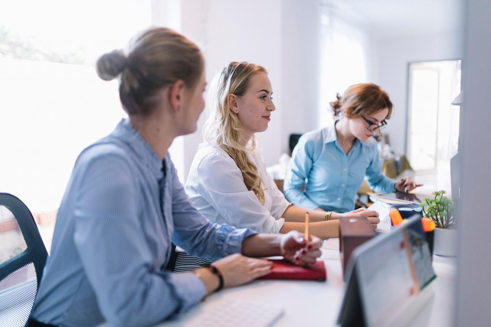 Professional consultation meeting showing budget analysis documents and charts on a modern conference table